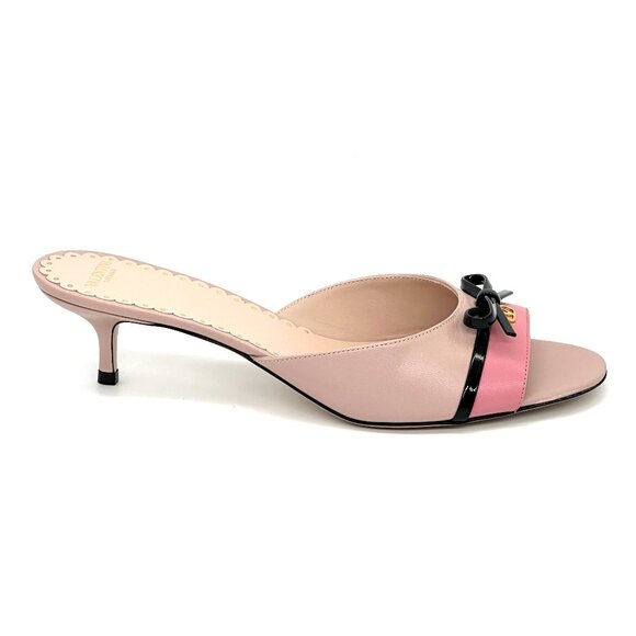 Valentino Bepointy Bow V Logo VLOGO Leather Slide Sandals Mules Heels Shoes - Picture 11 of 16